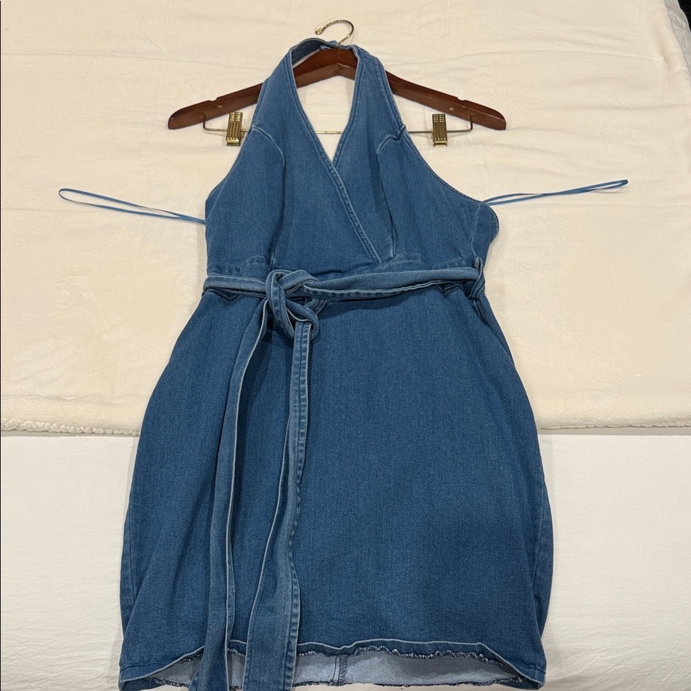 Flying Tomato Denim Blue Backless Dress